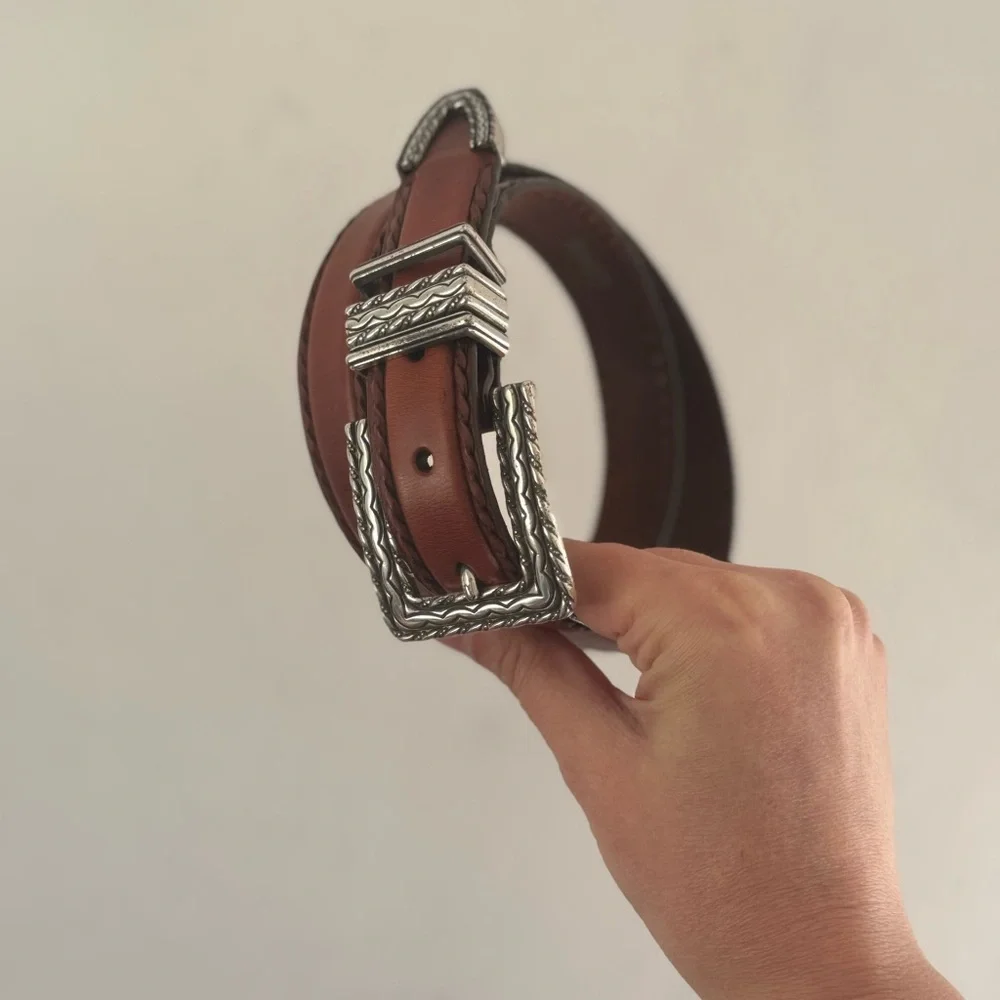 Vintage Brighton 1990s Brown Leather Belt with Silver Buckle